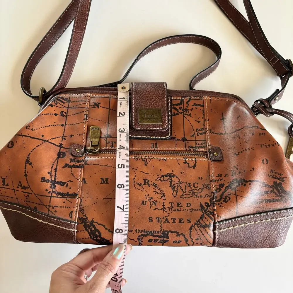 B.O.C Born Concepts World Map Faux Leather Purse Over The Shoulder Handbag Boho